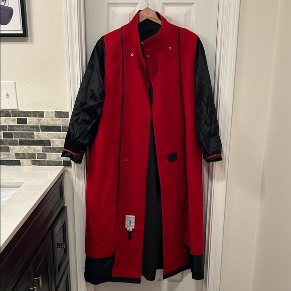 Tempo Europa London Fog Black Trench Coat with Zip Out Red Wool Lining Size 8 R - Picture 7 of 12